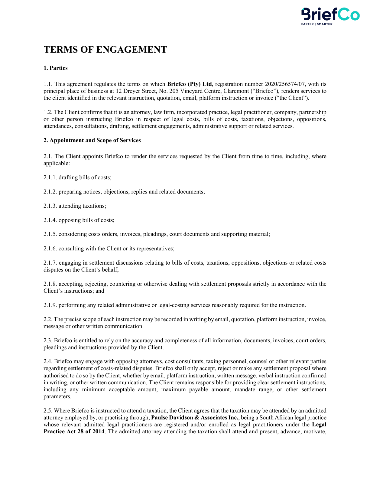 BriefCo terms of engagement page 1