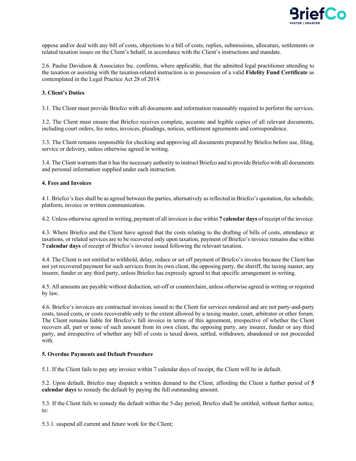 BriefCo terms of engagement page 2